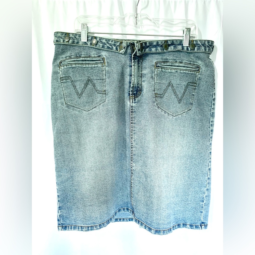 Women’s 15 16 Denim Midi Skirt Knee Length Western 90’s Equestrian Farmhouse Y2K
